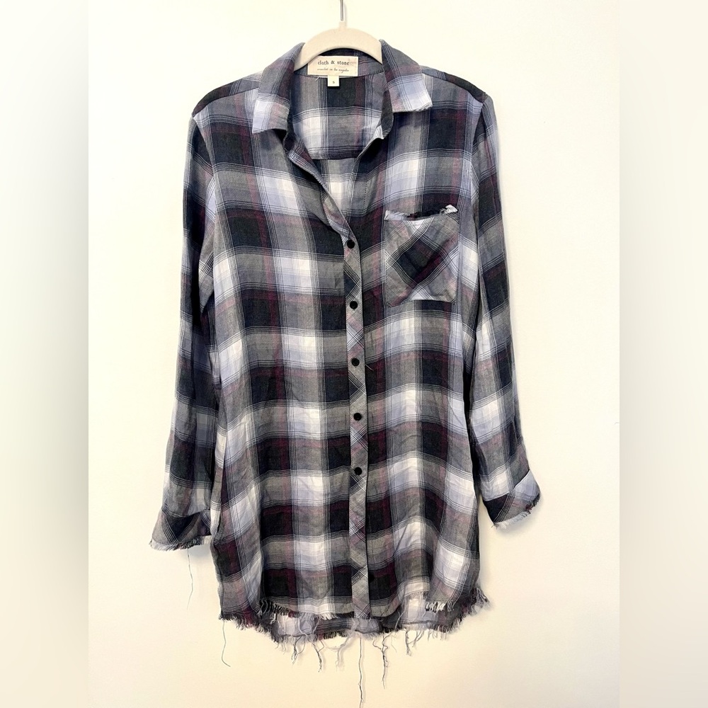 Cloth & Stone High Low Flannel Shirt size Small